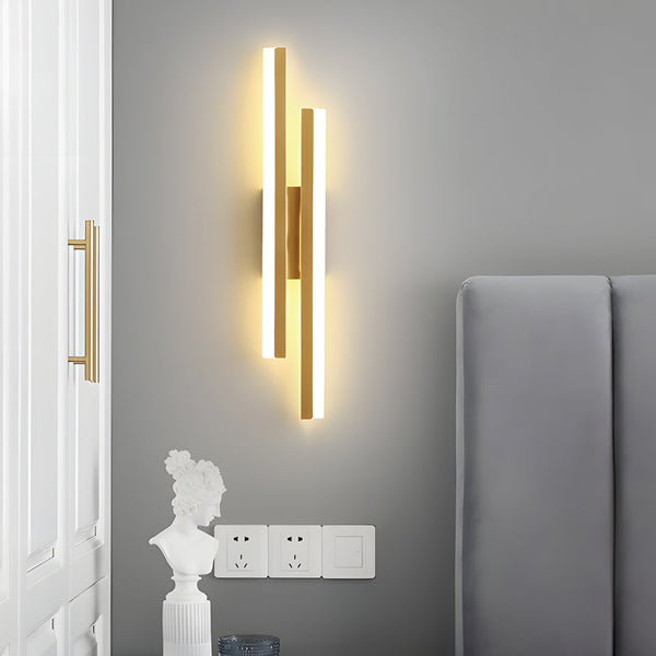 Modern 2 Light Linear Led Wall Lamp With 3 Step Dimming Black Gold Wall Sconce