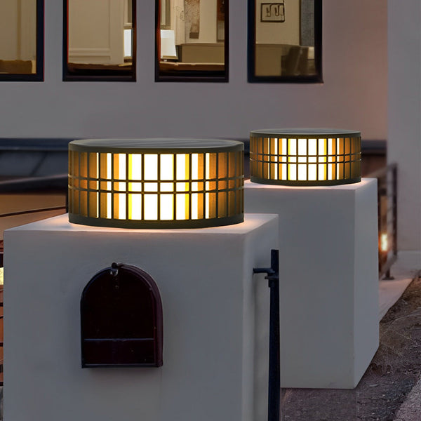 Round Led Black Modern Solar Fence Post Lights Ha077197