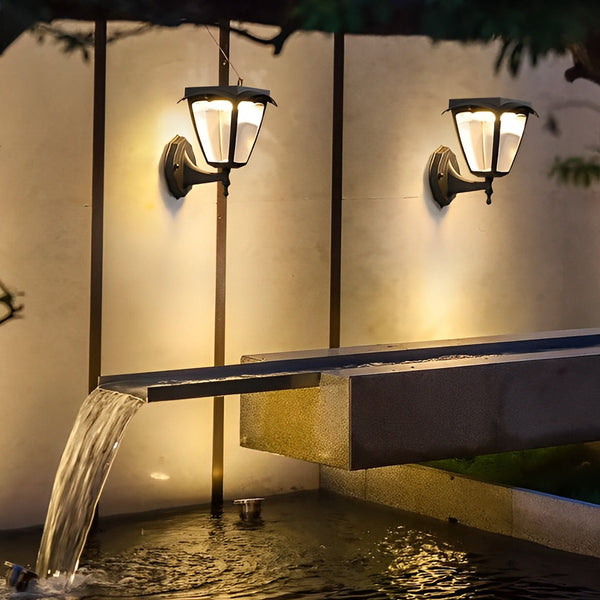 1 Light Black Solar Powered Porch Sconce Led Outdoor Wall Light