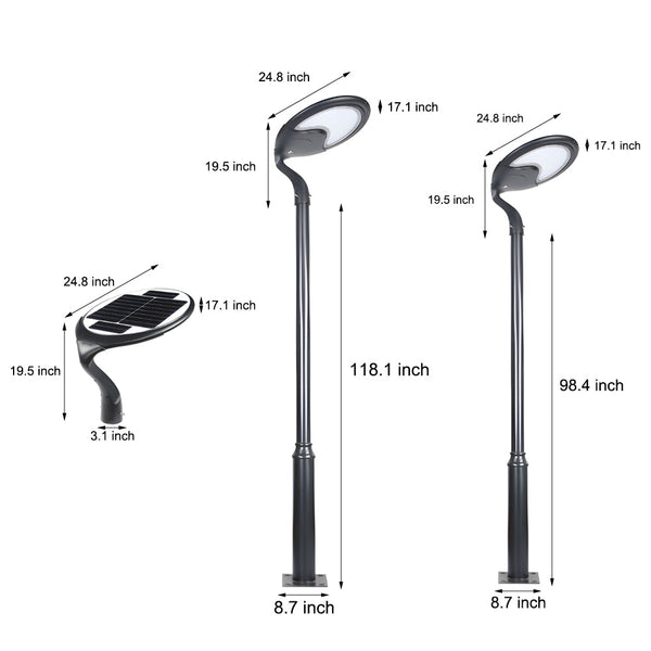 Black Round Modern Outdoor Led Solar Post Street Light
