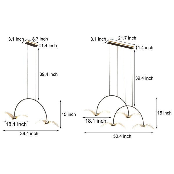 2 4 Light Modern Led Acrylic Seagull Linear Chandelier For Dining