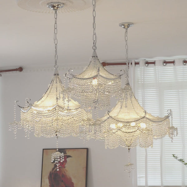 Elegant Pagoda Crystal Chandelier With Led Dimming Elegant Chrome Finish