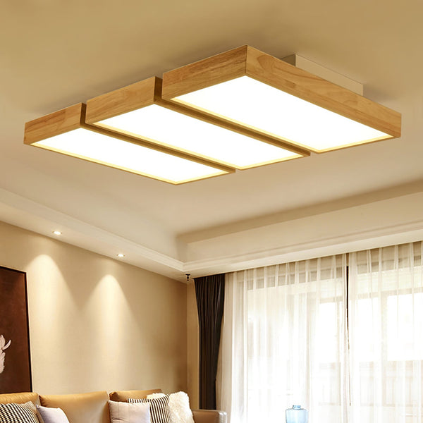 Modern Wood LED Ceiling Light, Round Acrylic Flush Mount for Bedroom and Living Room