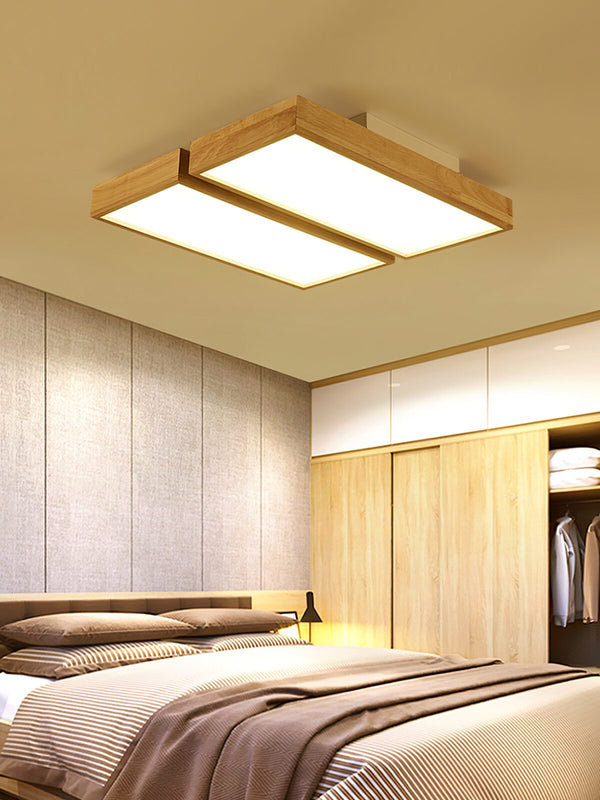 Modern Wood LED Ceiling Light, Round Acrylic Flush Mount for Bedroom and Living Room