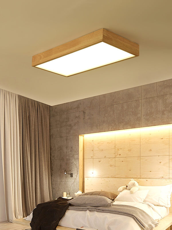 Modern Wood LED Ceiling Light, Round Acrylic Flush Mount for Bedroom and Living Room