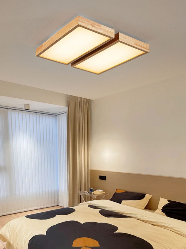 Modern Wood LED Ceiling Light, Round Acrylic Flush Mount for Bedroom and Living Room