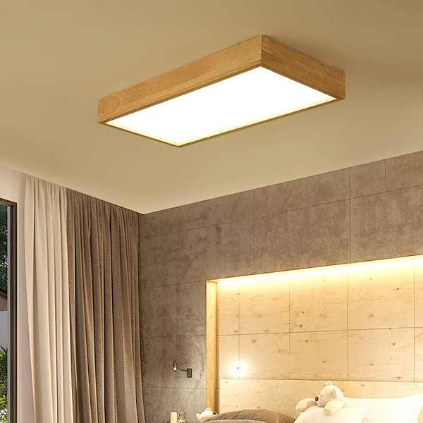 Modern Wood LED Ceiling Light, Round Acrylic Flush Mount for Bedroom and Living Room