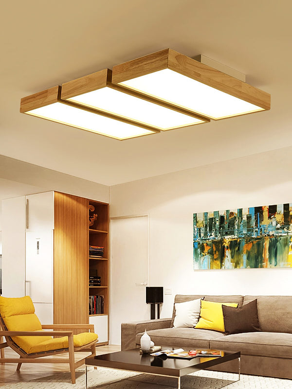 Modern Wood LED Ceiling Light, Round Acrylic Flush Mount for Bedroom and Living Room