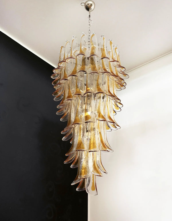 Beautiful Murano Transparent Amber Spiral Chandelier