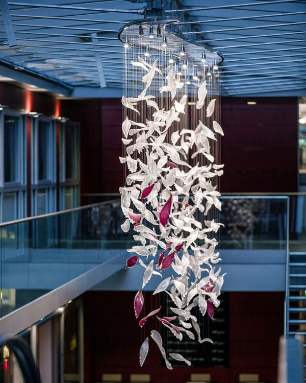 Crystal Glass Feather Crown Hanging Chandelier