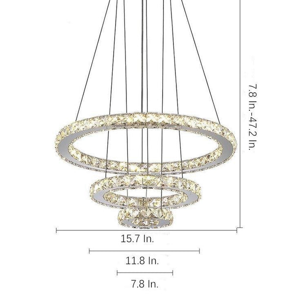 3 Ring Adjustable Circles Tiered Crystal Bling Hanging Modern Chandeliers