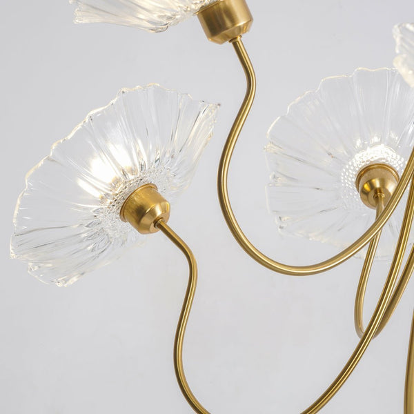 Lotus Leaf Glass Chandelier, Gold Metal 3 or 6 Head Pendant Light for Dining Room and Living Room