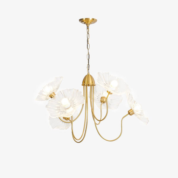 Lotus Leaf Glass Chandelier, Gold Metal 3 or 6 Head Pendant Light for Dining Room and Living Room