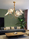 Lotus Leaf Glass Chandelier, Gold Metal 3 or 6 Head Pendant Light for Dining Room and Living Room