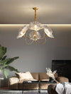Lotus Leaf Glass Chandelier, Gold Metal 3 or 6 Head Pendant Light for Dining Room and Living Room