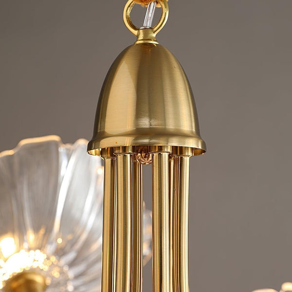 Lotus Leaf Glass Chandelier, Gold Metal 3 or 6 Head Pendant Light for Dining Room and Living Room