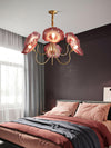 Lotus Leaf Glass Chandelier, Gold Metal 3 or 6 Head Pendant Light for Dining Room and Living Room