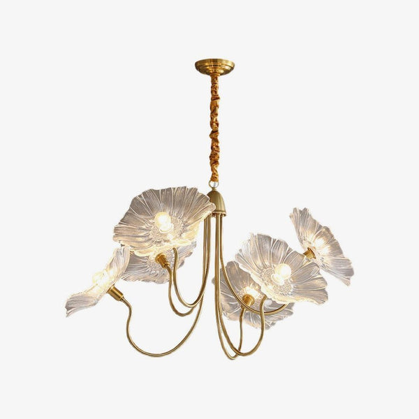 Lotus Leaf Glass Chandelier, Gold Metal 3 or 6 Head Pendant Light for Dining Room and Living Room
