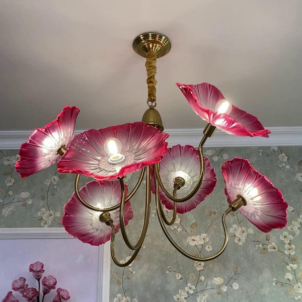 Lotus Leaf Glass Chandelier, Gold Metal 3 or 6 Head Pendant Light for Dining Room and Living Room