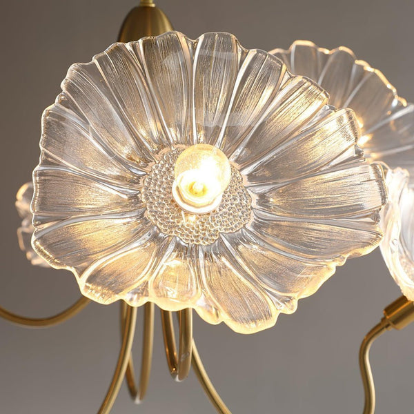 Lotus Leaf Glass Chandelier, Gold Metal 3 or 6 Head Pendant Light for Dining Room and Living Room