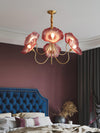 Lotus Leaf Glass Chandelier, Gold Metal 3 or 6 Head Pendant Light for Dining Room and Living Room