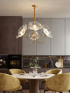 Lotus Leaf Glass Chandelier, Gold Metal 3 or 6 Head Pendant Light for Dining Room and Living Room