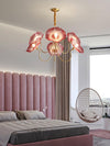 Lotus Leaf Glass Chandelier, Gold Metal 3 or 6 Head Pendant Light for Dining Room and Living Room