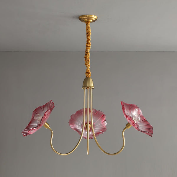Lotus Leaf Glass Chandelier, Gold Metal 3 or 6 Head Pendant Light for Dining Room and Living Room