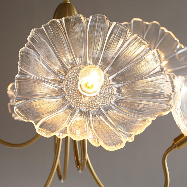 Lotus Leaf Glass Chandelier, Gold Metal 3 or 6 Head Pendant Light for Dining Room and Living Room
