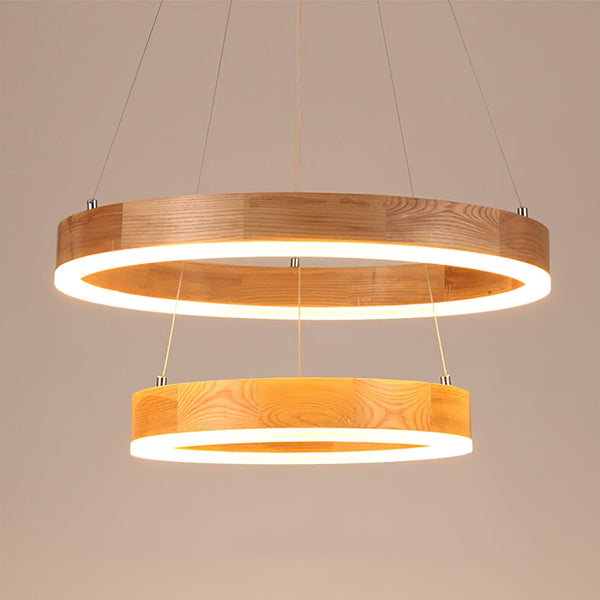 Double Ring Wooden Pendant Light