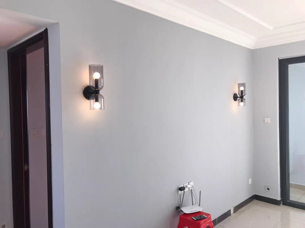Modern Glass Wall Sconce with Brass or Black Finish for Bedroom and Hallway