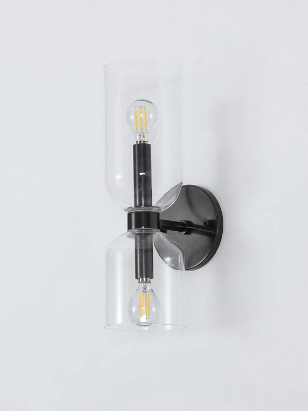 Modern Glass Wall Sconce with Brass or Black Finish for Bedroom and Hallway