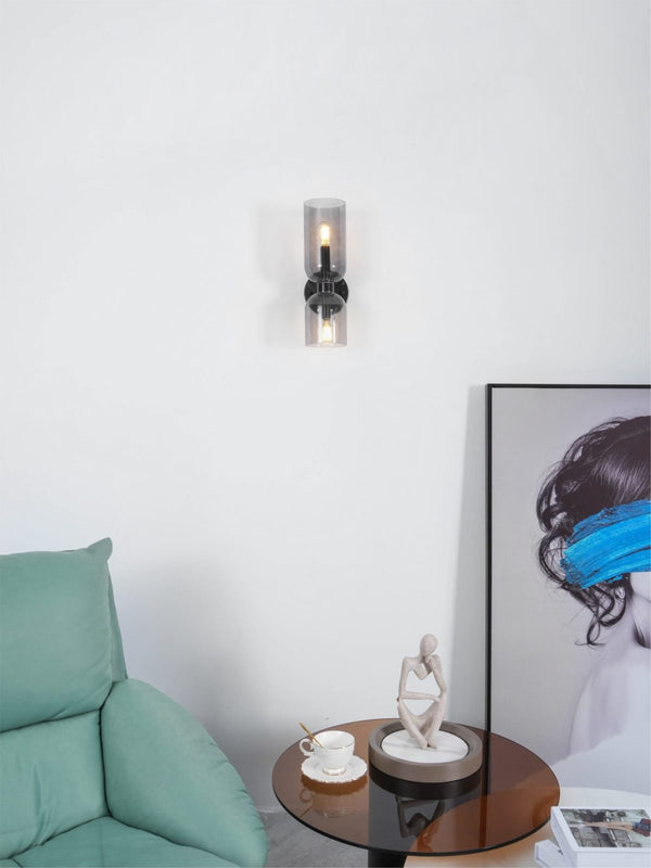 Modern Glass Wall Sconce with Brass or Black Finish for Bedroom and Hallway