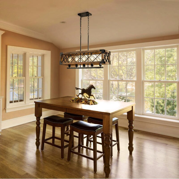 Rustic Industrial Linear Chandelier For Dining Rooms Farmhouse Rectangular Square Light Fixture