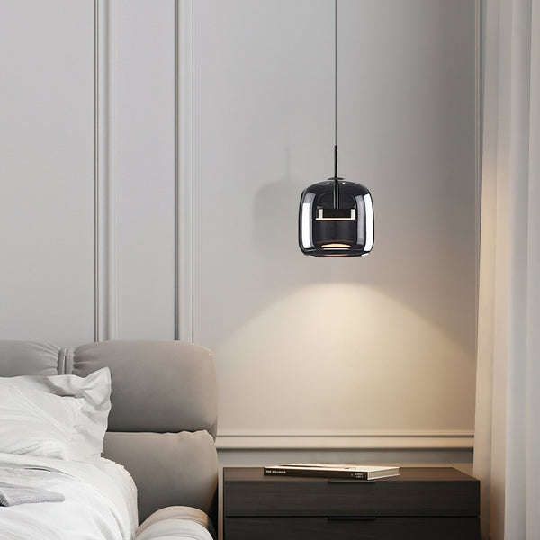 Glass Drum Shaped Pendant Light