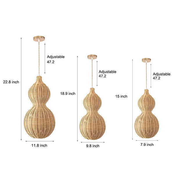 Woven Rattan Gourd Hanging Lamp Outdoor Pendant Light For Patio