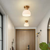 Horn Shaped Small Ceiling Lamp, Iron and Wood Flush Mount for Bedroom and Hallway