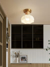 Horn Shaped Small Ceiling Lamp, Iron and Wood Flush Mount for Bedroom and Hallway