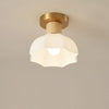 Horn Shaped Small Ceiling Lamp, Iron and Wood Flush Mount for Bedroom and Hallway
