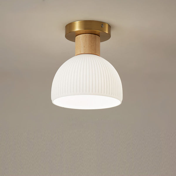 Horn Shaped Small Ceiling Lamp, Iron and Wood Flush Mount for Bedroom and Hallway