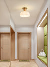 Horn Shaped Small Ceiling Lamp, Iron and Wood Flush Mount for Bedroom and Hallway