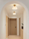 Horn Shaped Small Ceiling Lamp, Iron and Wood Flush Mount for Bedroom and Hallway