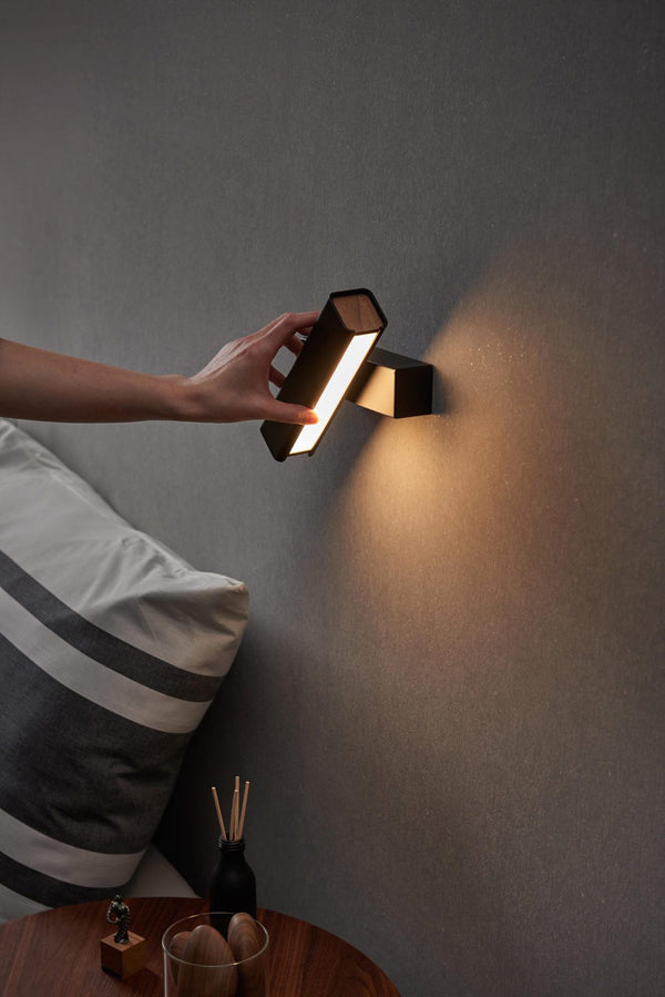 Modern Minimalist Wall Lamp with Wood and Metal, LED Wall Sconce for Bedroom and Hallway
