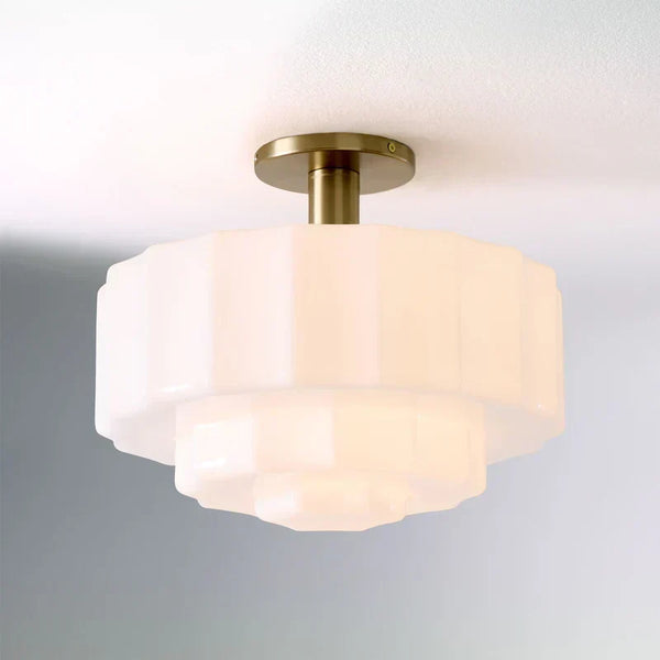 Marceline Minimalist Tiered Milk Glass Ceiling Light - Modern Flush Mount