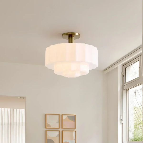Marceline Minimalist Tiered Milk Glass Ceiling Light - Modern Flush Mount