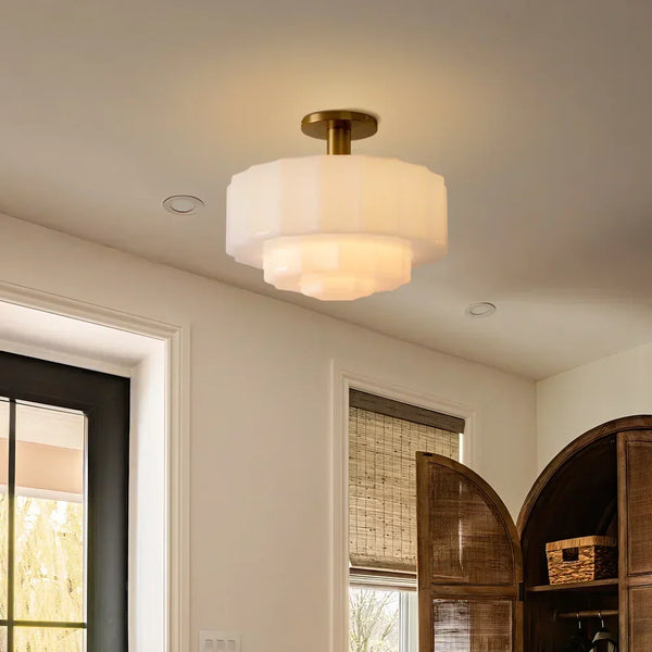 Marceline Minimalist Tiered Milk Glass Ceiling Light - Modern Flush Mount