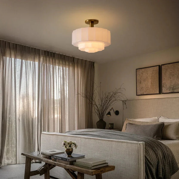 Marceline Minimalist Tiered Milk Glass Ceiling Light - Modern Flush Mount