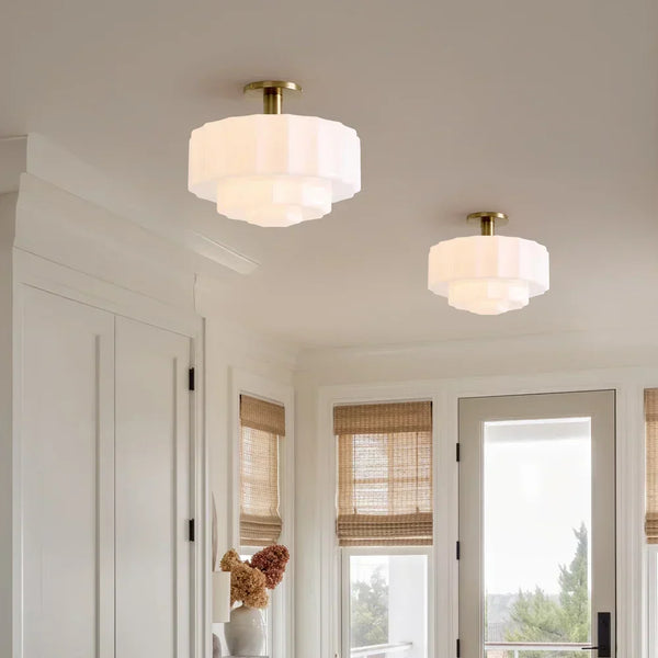 Marceline Minimalist Tiered Milk Glass Ceiling Light - Modern Flush Mount