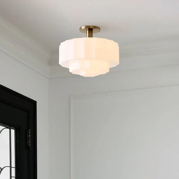 Marceline Minimalist Tiered Milk Glass Ceiling Light - Modern Flush Mount