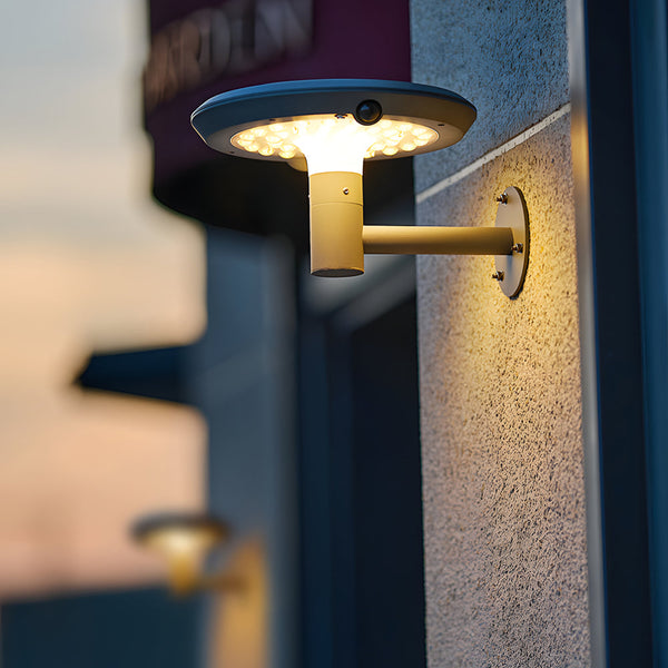 Round Solar Powered Led Outdoor Wall Light With Motion Sensor
